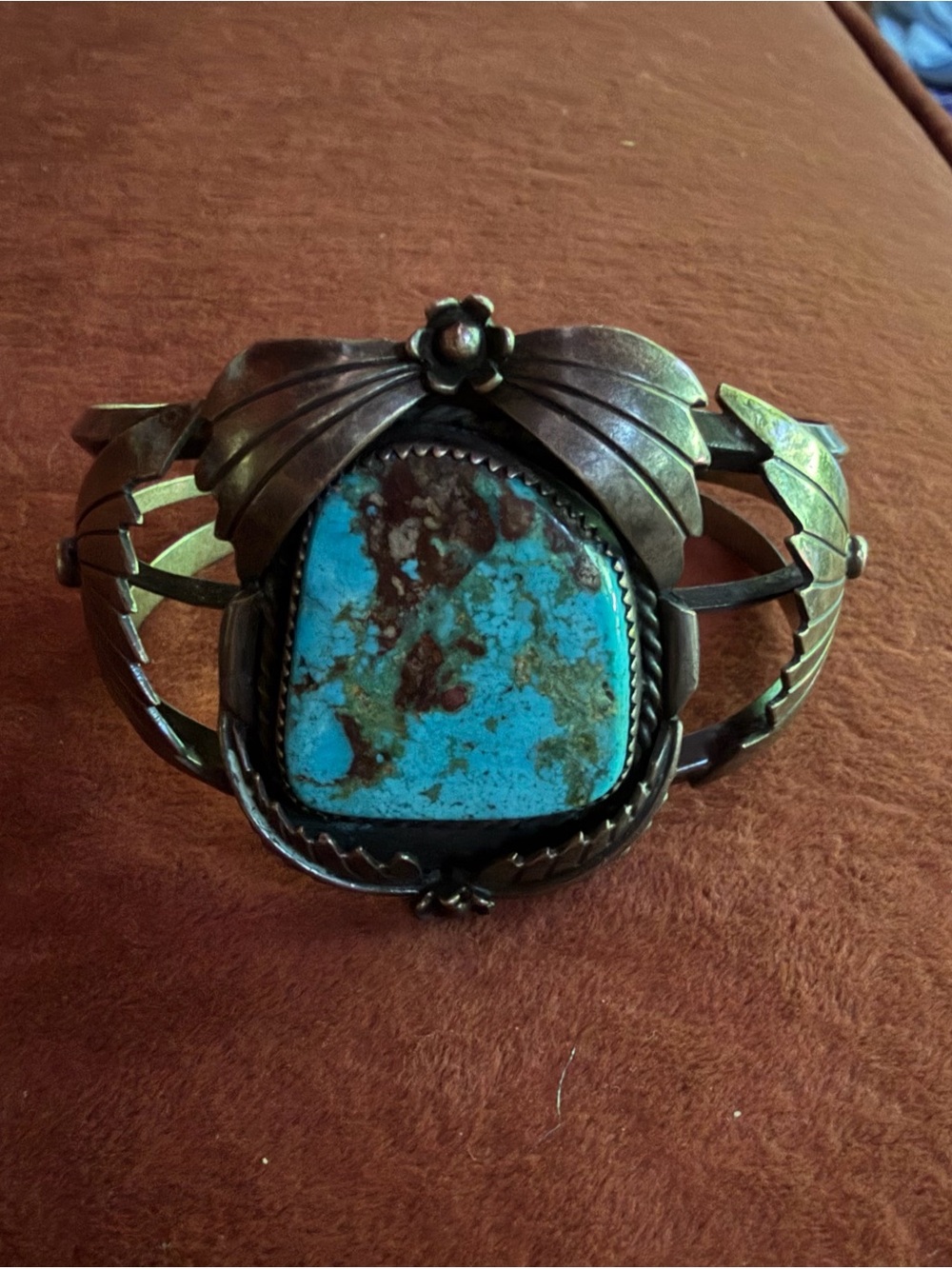 Vintage Navajo Sterling Silver Turquoise Statement Cuff Bracelet - 1” by 1”Stone